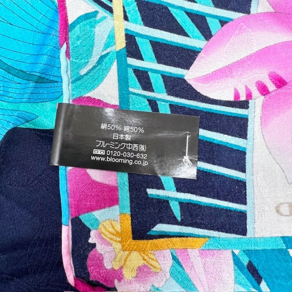 New Tag On Leonard  Scarf Cotton/Silk 22"  Black Blue Green Pink floral (54) - Picture 6 of 7